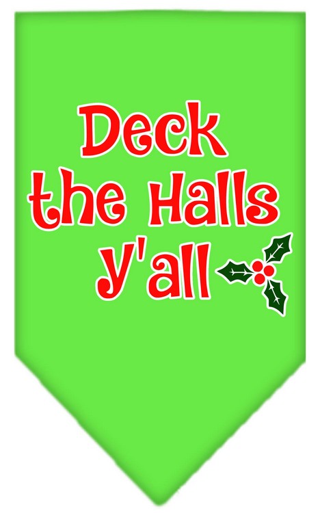 Deck the Halls Y'all Screen Print Bandana Lime Green Large